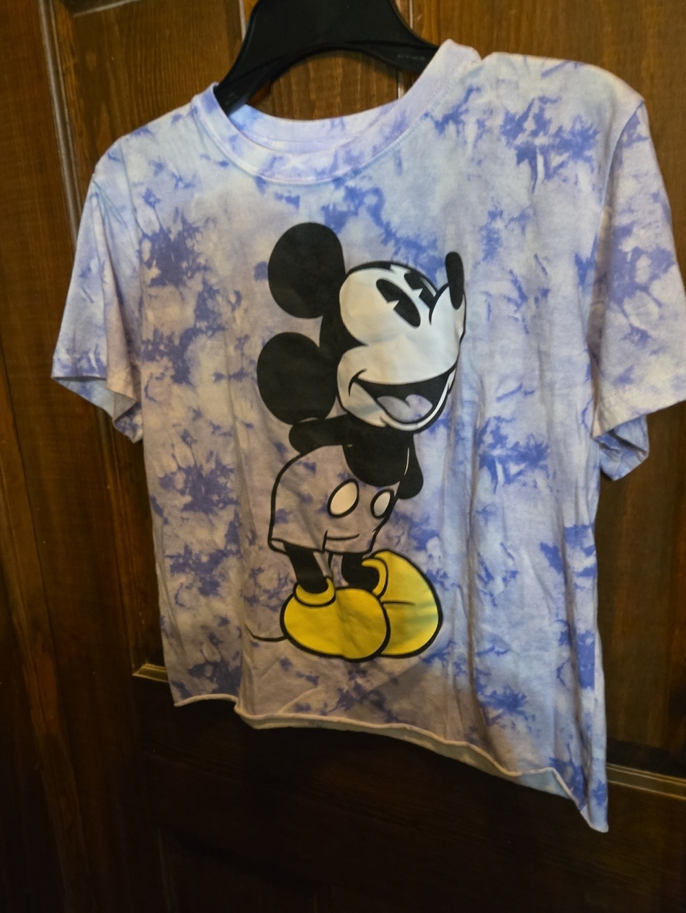 Disney Purple Tie-Dye Mickey Mouse Graphic Tee with Yellow Shoes